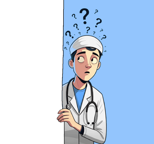 Uno studente di medicina si affaccia incuriosito da dietro una tenda